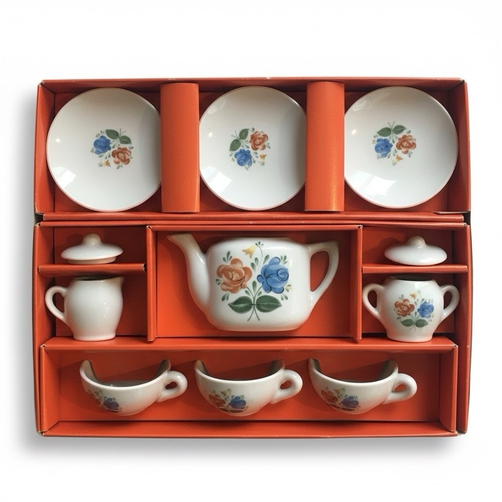 Vintage Toy China Tea Set Original Box Floral Child's Tea Set Japan